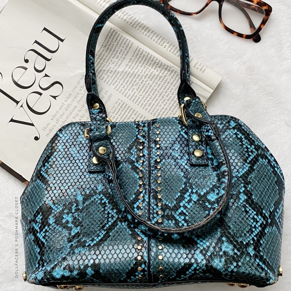Faux Croc Print Mini Bag With Gold Studded Hardware